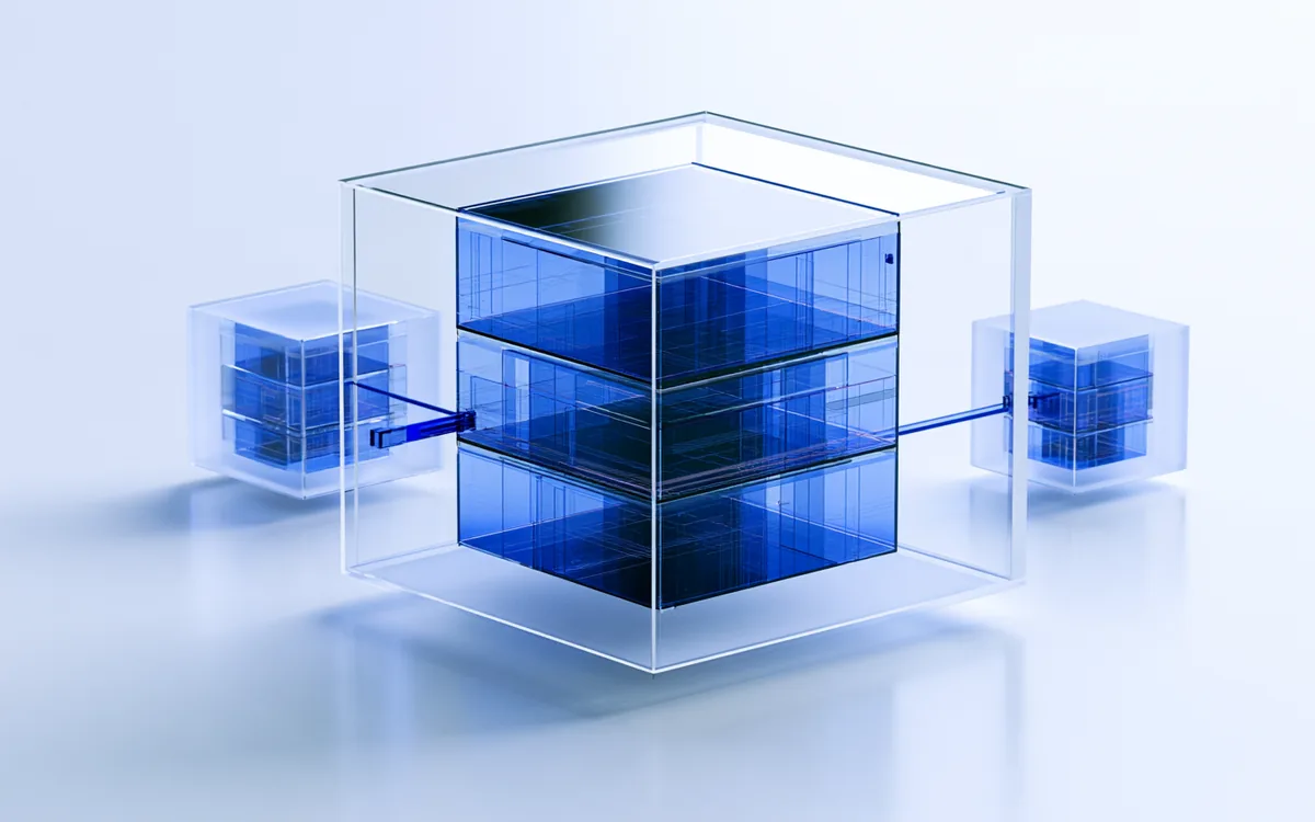 Spatial render: an asset token opened into its internal layers